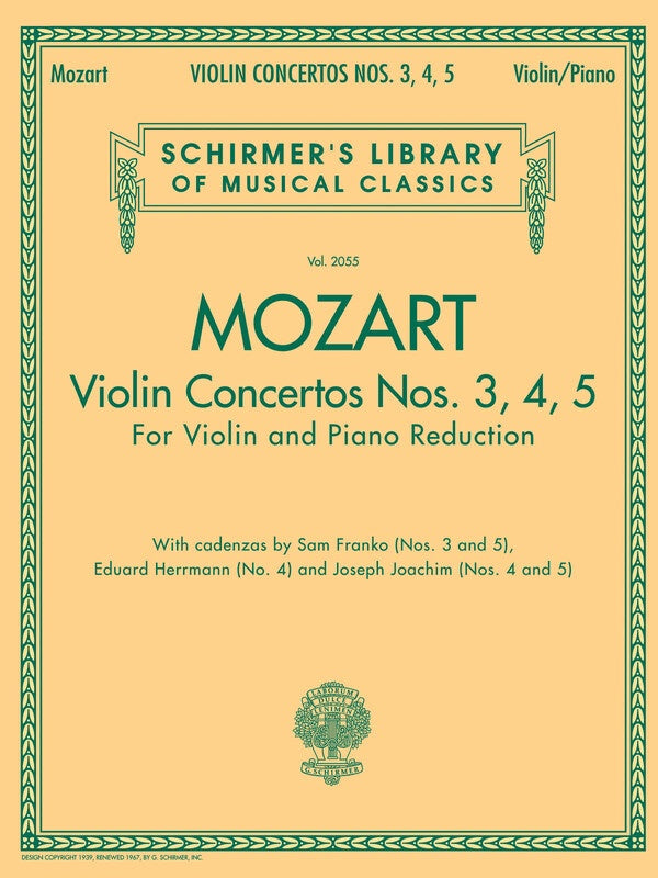 Mozart - Violin Concertos Nos 3/4/5 Violin/Piano