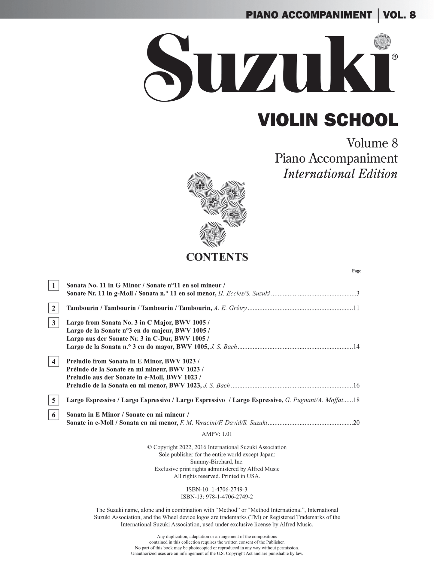 Suzuki Violin School - Volume 8 Piano Accompaniment Book