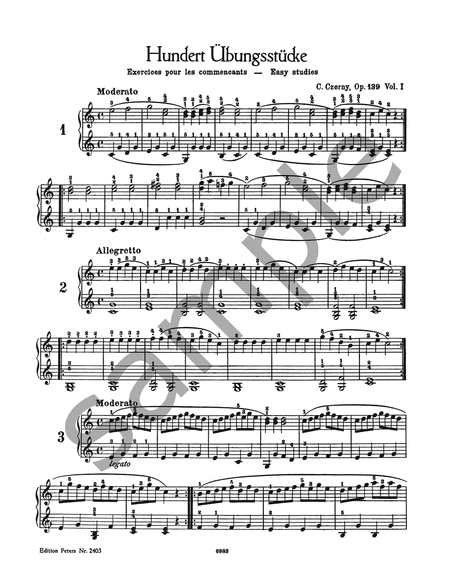 Czerny - 100 Easy Progressive Studies For Piano Op 139 Book