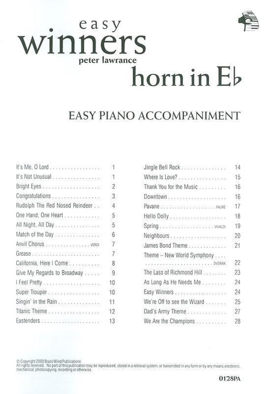 Easy Winners E Flat Horn Piano Accomp