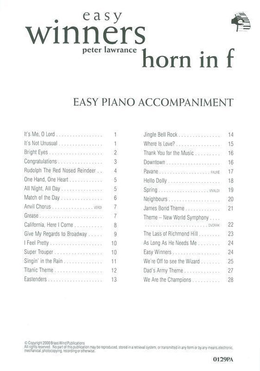 Easy Winners F Horn Piano Accomp