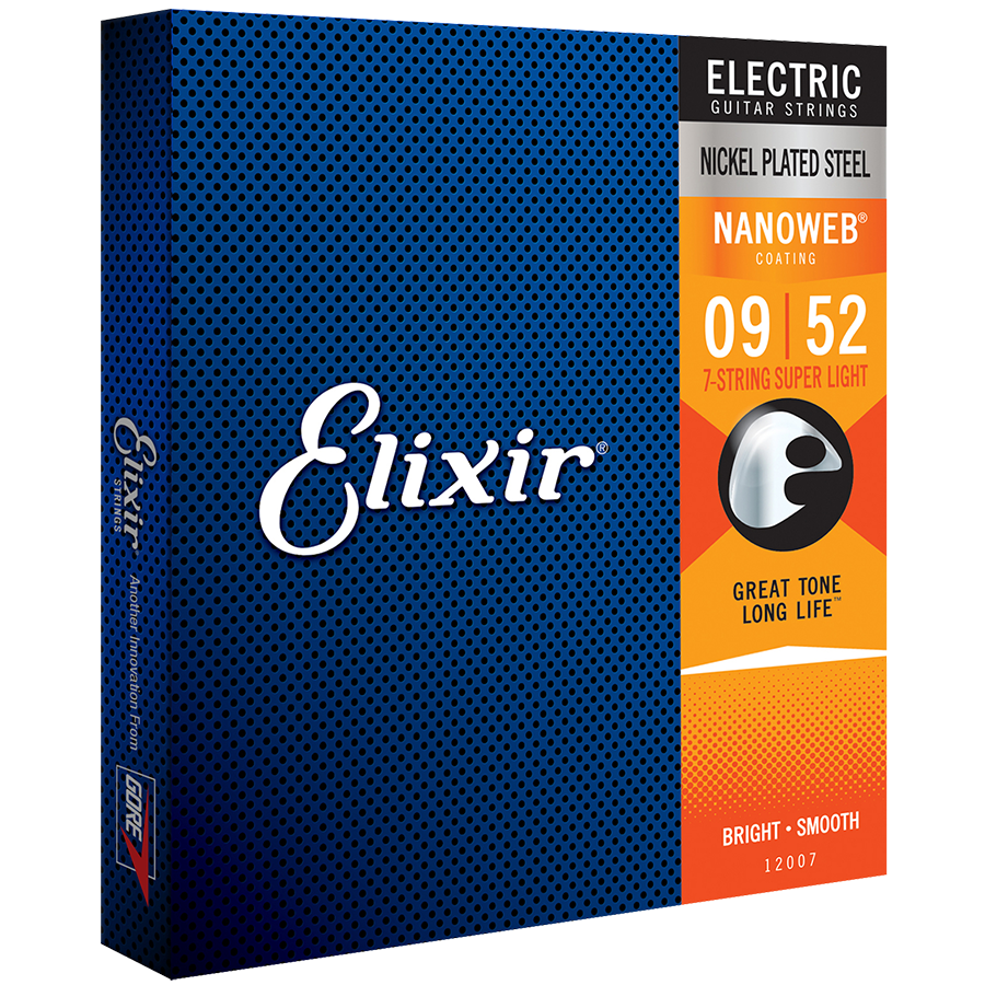 Elixir 12007 Electric Guitar Nanoweb 7-String Super Light String Set 9-52