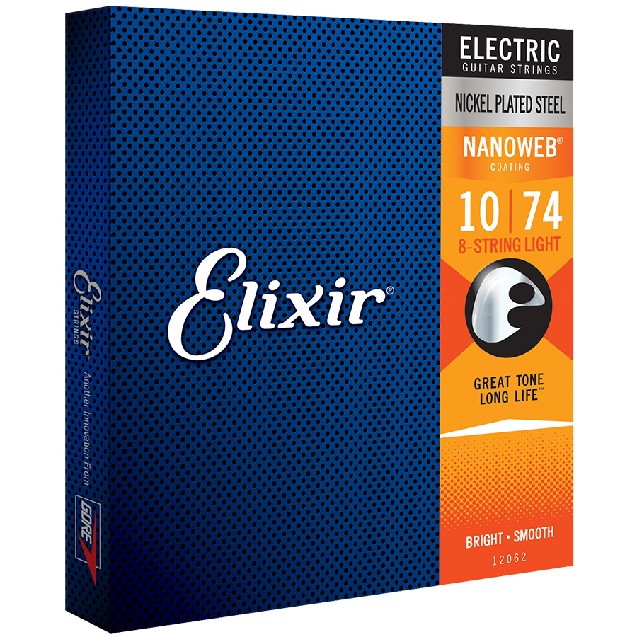 Elixir 12062 Electric Guitar Nanoweb Nickel 8-String Light String Set 10-74