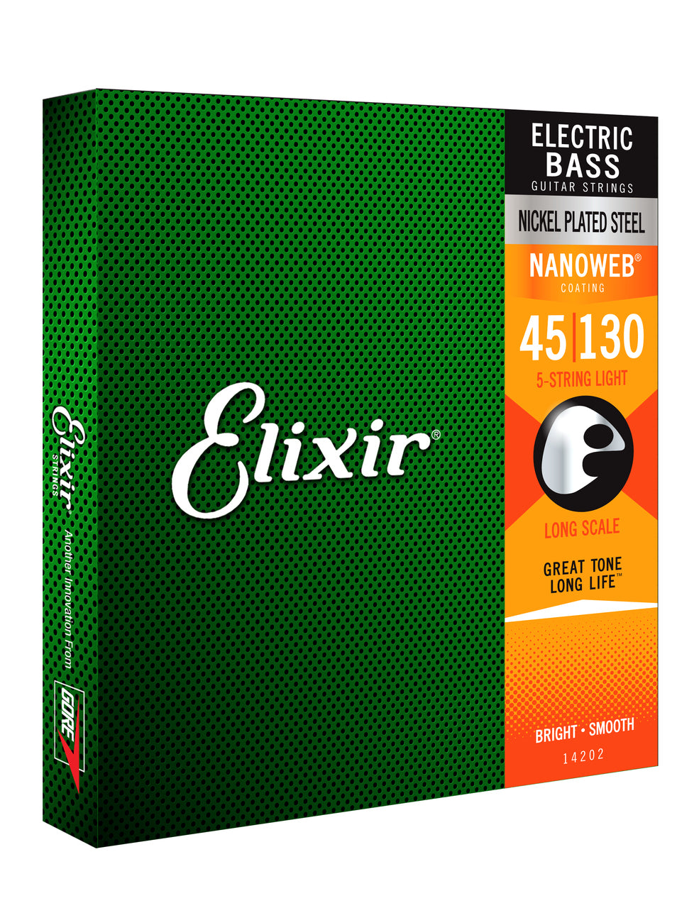 Elixir 14202 Electric Bass Guitar Nanoweb Nickel 5-String Light String Set -45-130