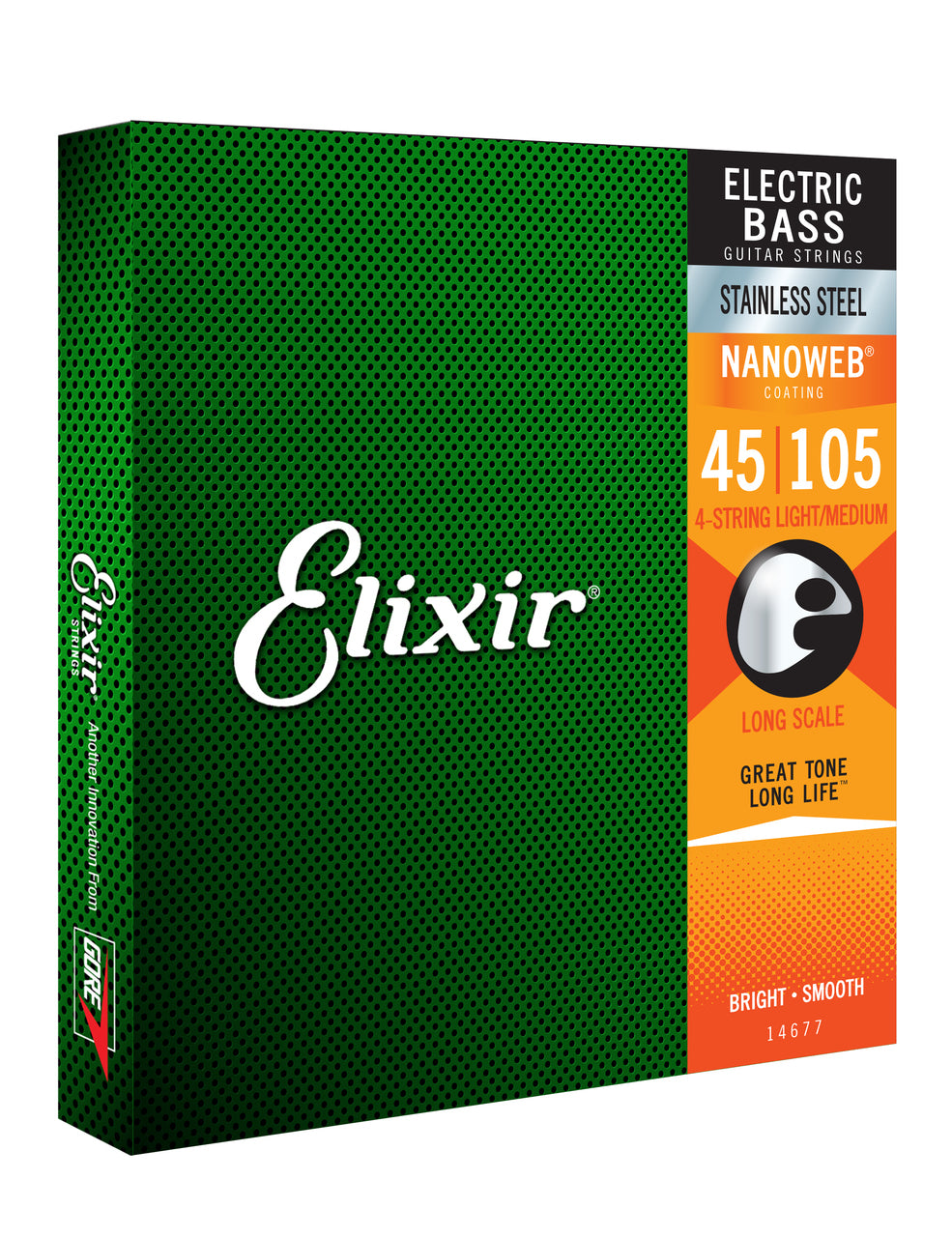 Elixir 14677 Nanoweb Bass Guitar Stainless Steel Light-Medium String Set 45-105