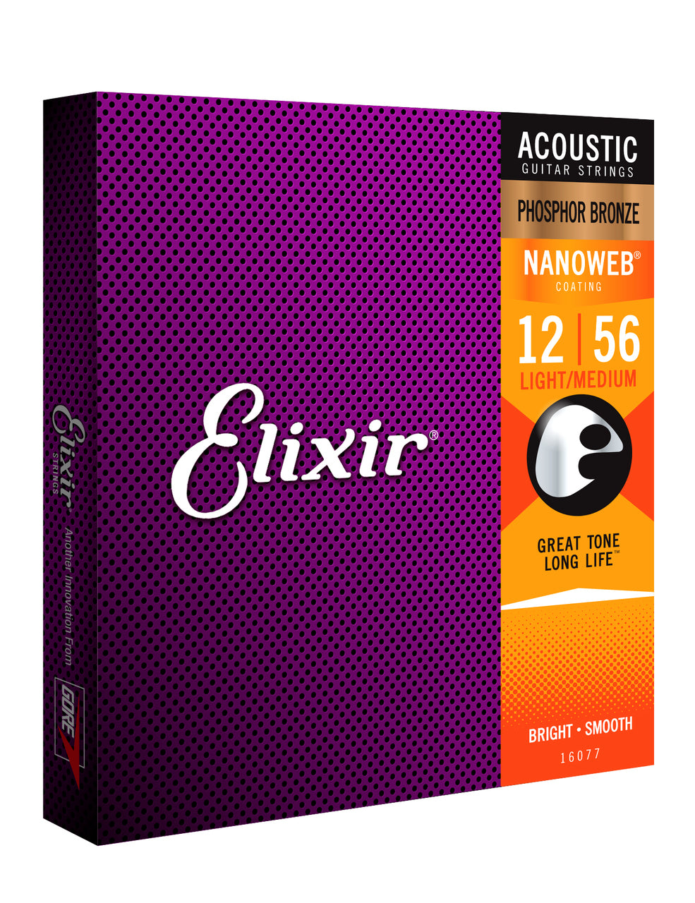 Elixir 16077 Acoustic Guitar Nanoweb Phosphor Bronze Light-Medium String Set 12-56