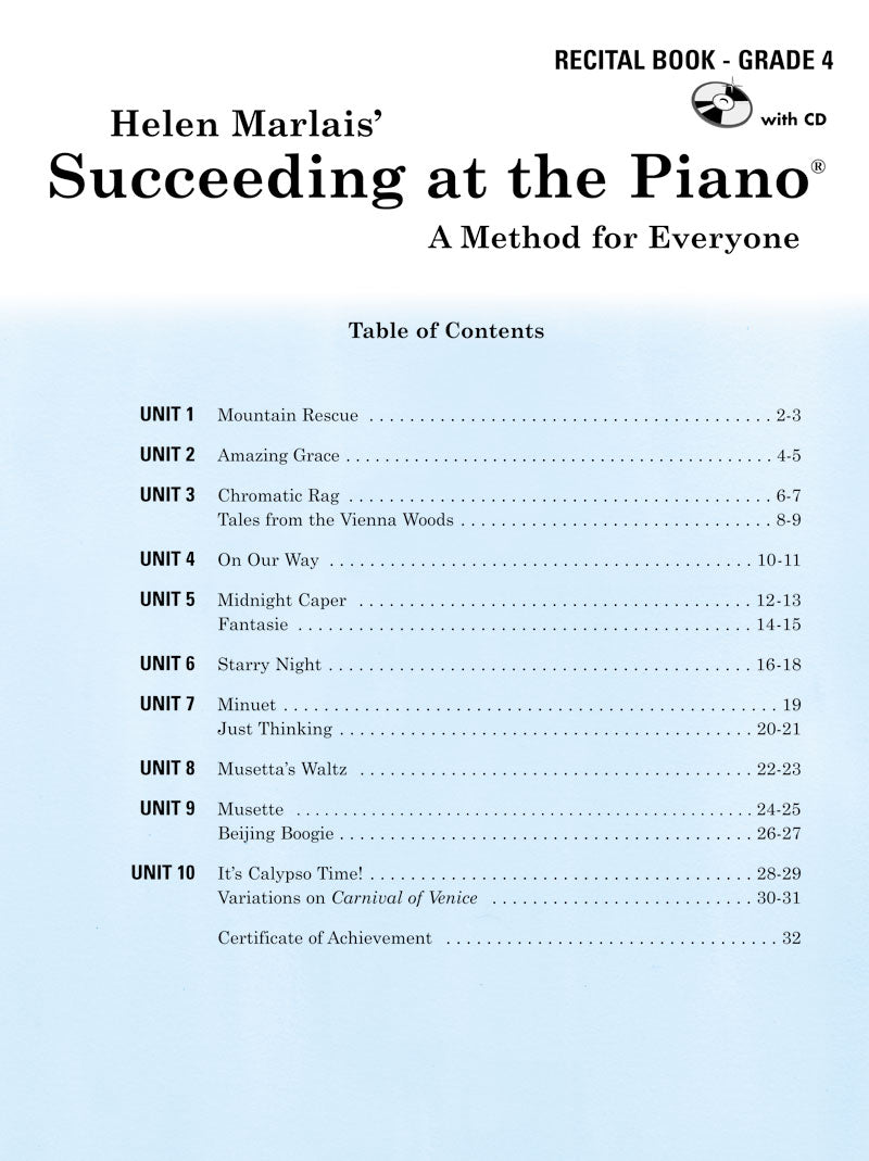 Succeeding At The Piano - Recital Grade 4 Book/Cd