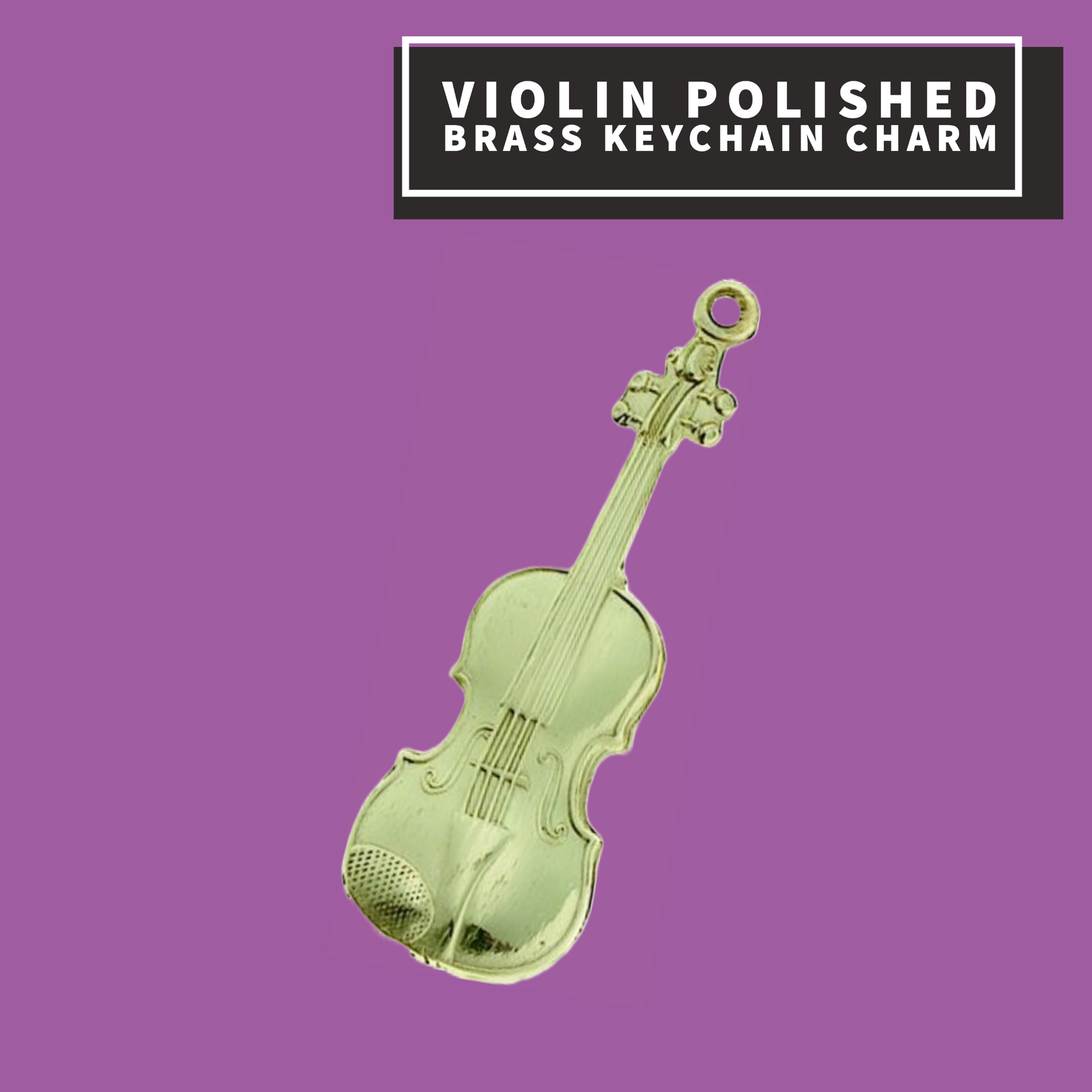 Keychain Charm - Violin Polished Brass