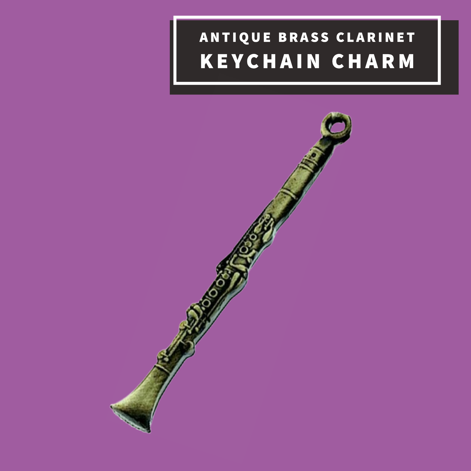 Antique Brass Clarinet Keychain Charm