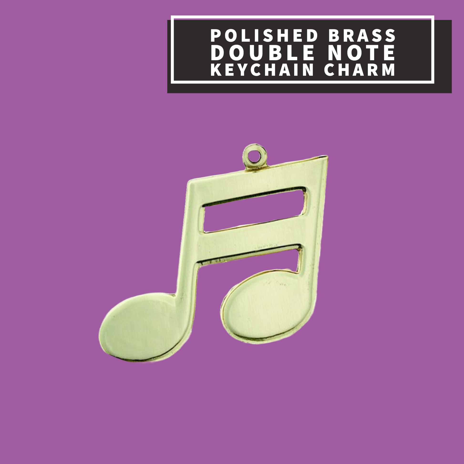 Polished Brass Double Note Keychain Charm