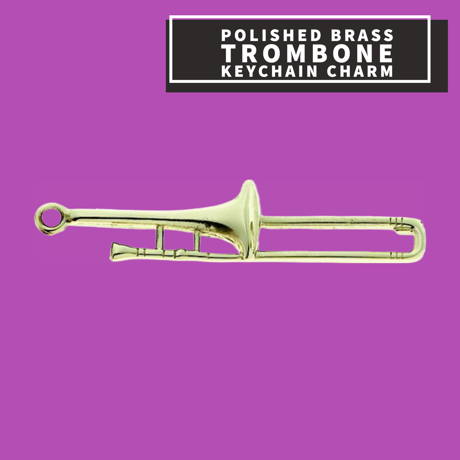 Polished Brass Trombone Keychain Charm