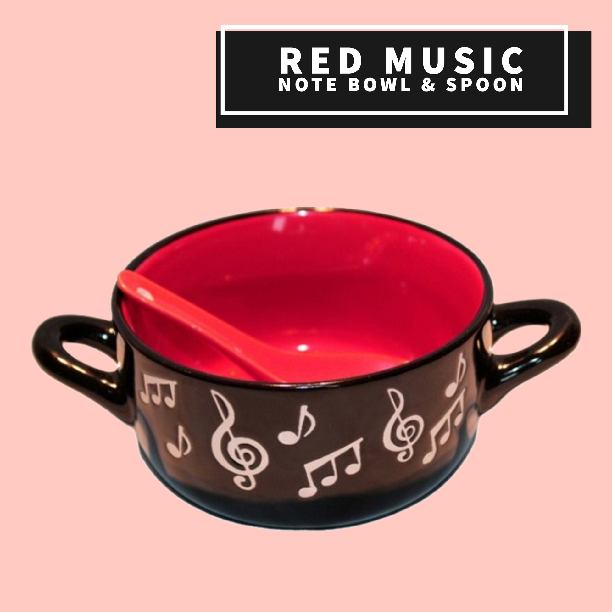 Music Note Bowl with Spoon (Red)