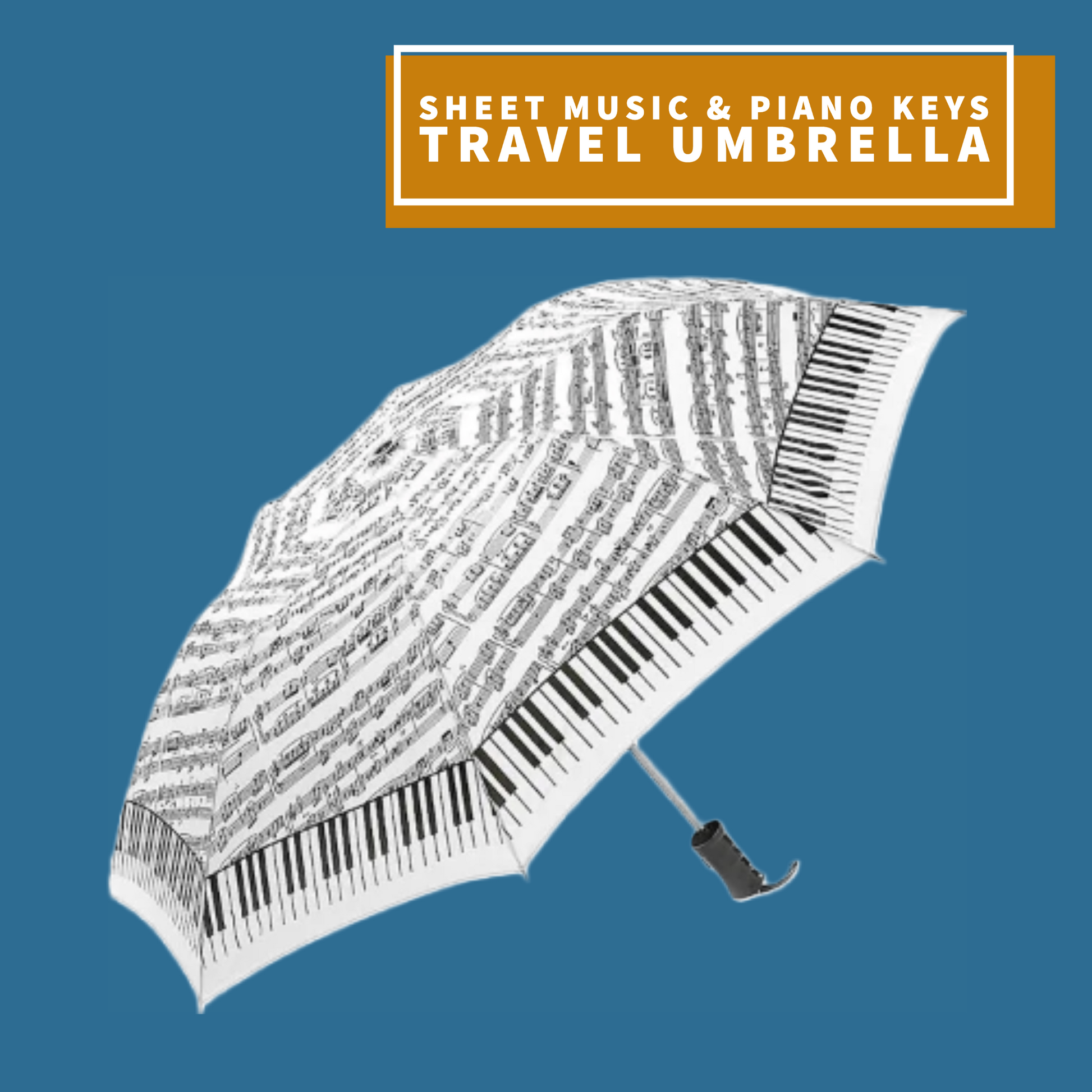 Sheet Music & Piano Keys Travel Umbrella