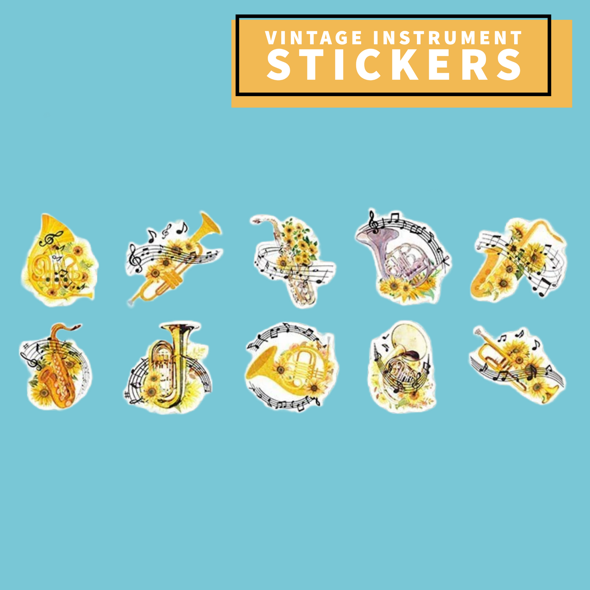 Vintage Floral Instrument Sticker Set (20 pieces)