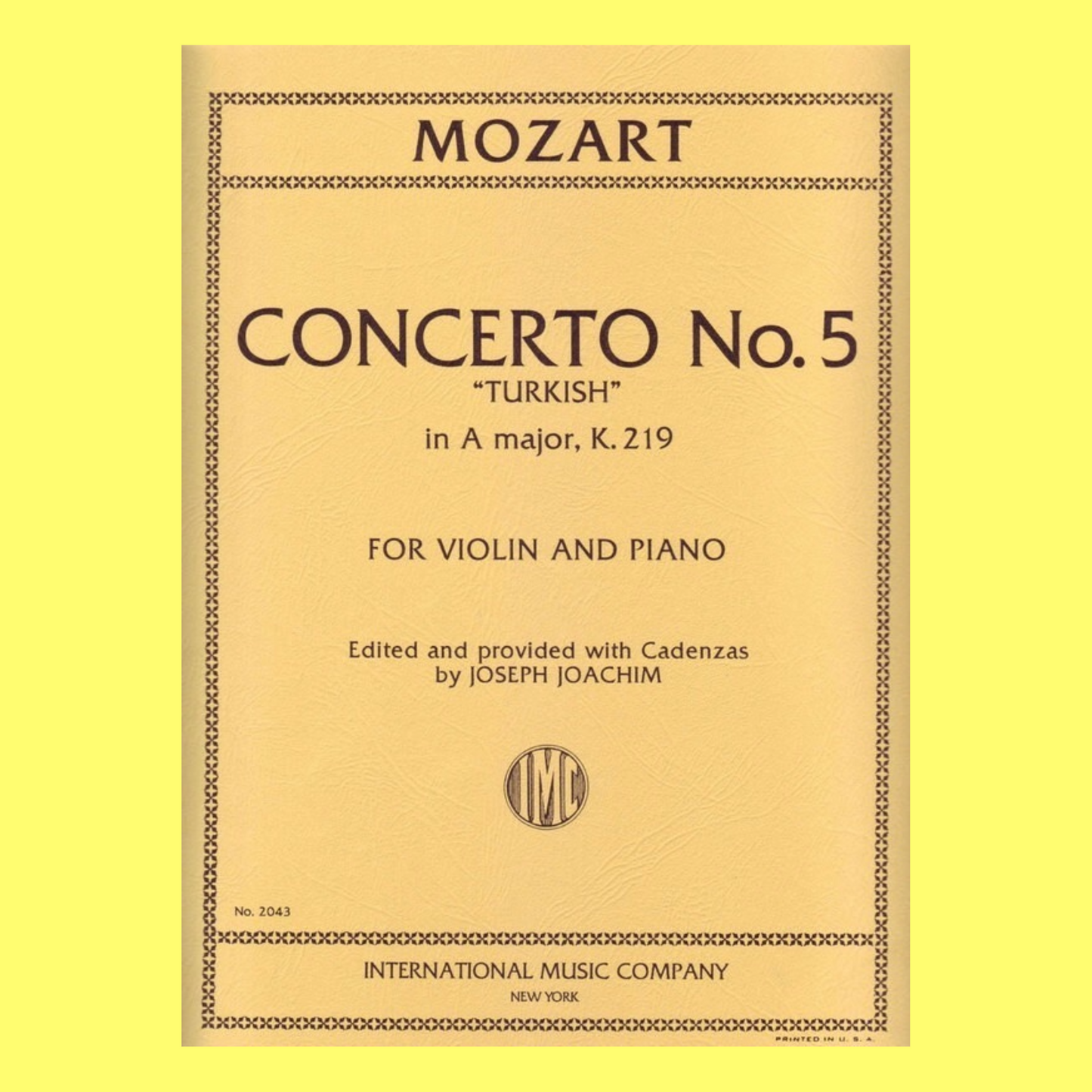 Mozart - Concerto No 5 A K 219 Violin Solo with Piano Accompaniment Book