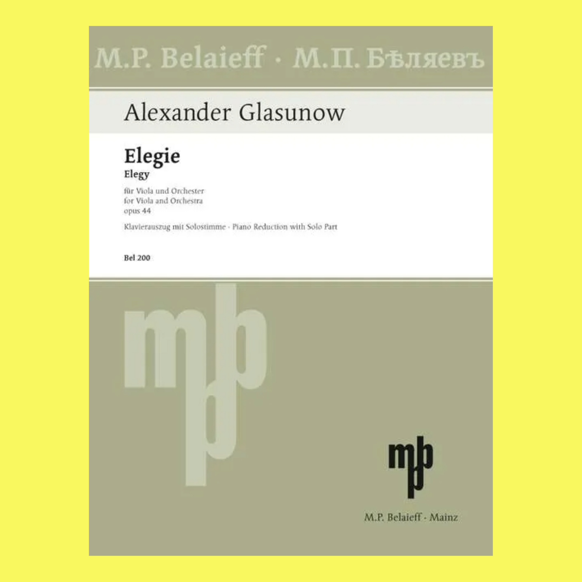 Alexander Glazunov - Elegy Op 44 Viola with Piano Accompaniment Book