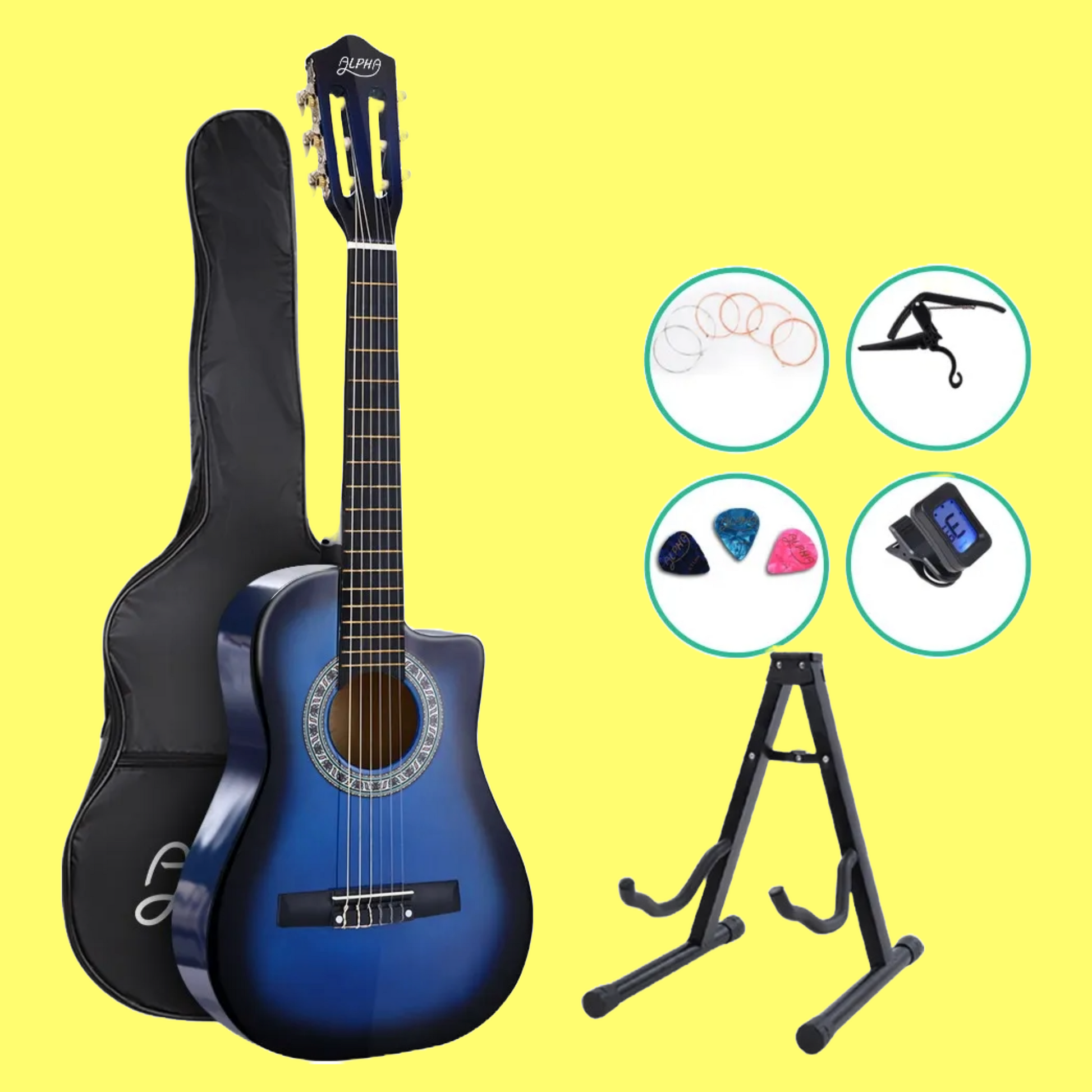 Alpha 34-inch Blue Childrens Nylon Acoustic Guitar Pack