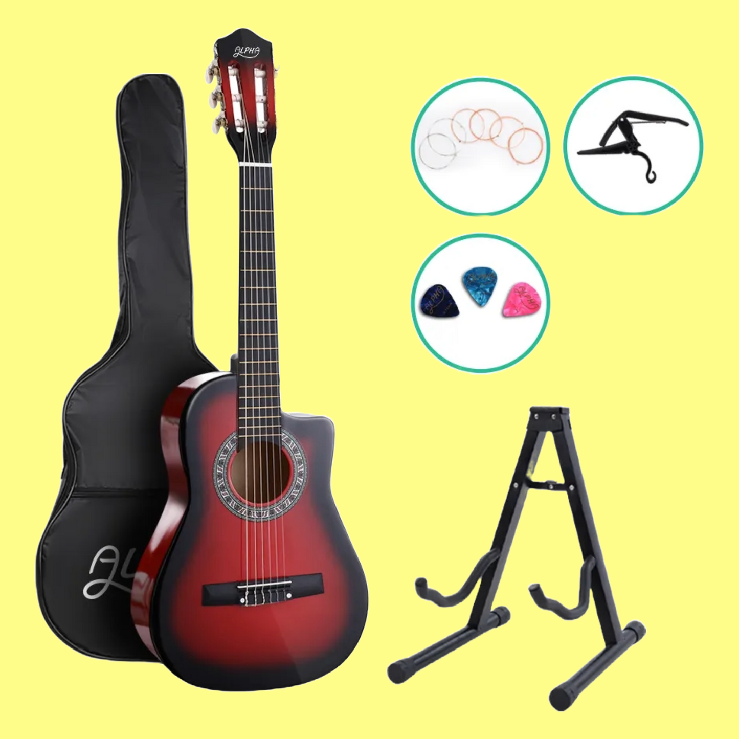 Alpha 34-inch Red Childrens Nylon Acoustic Guitar Pack