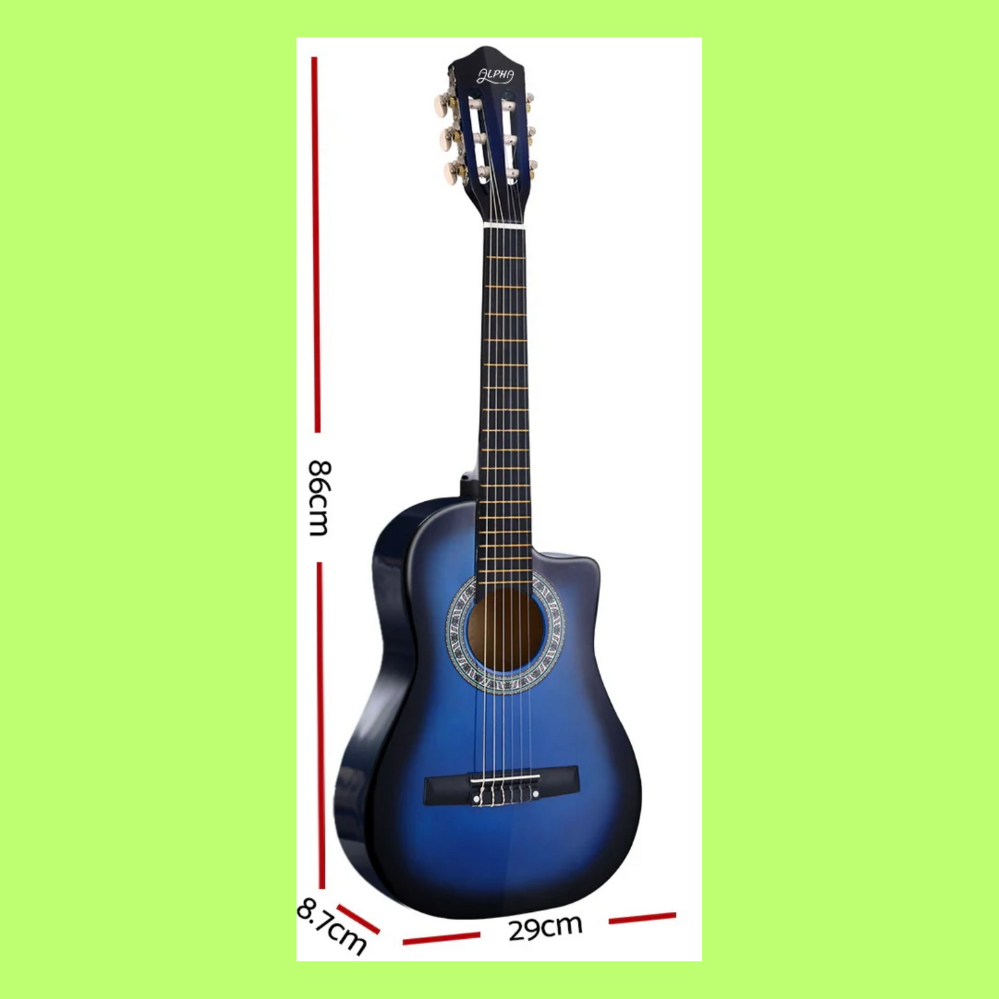 Alpha 34-inch Blue Childrens Nylon Acoustic Guitar with Bag & Picks