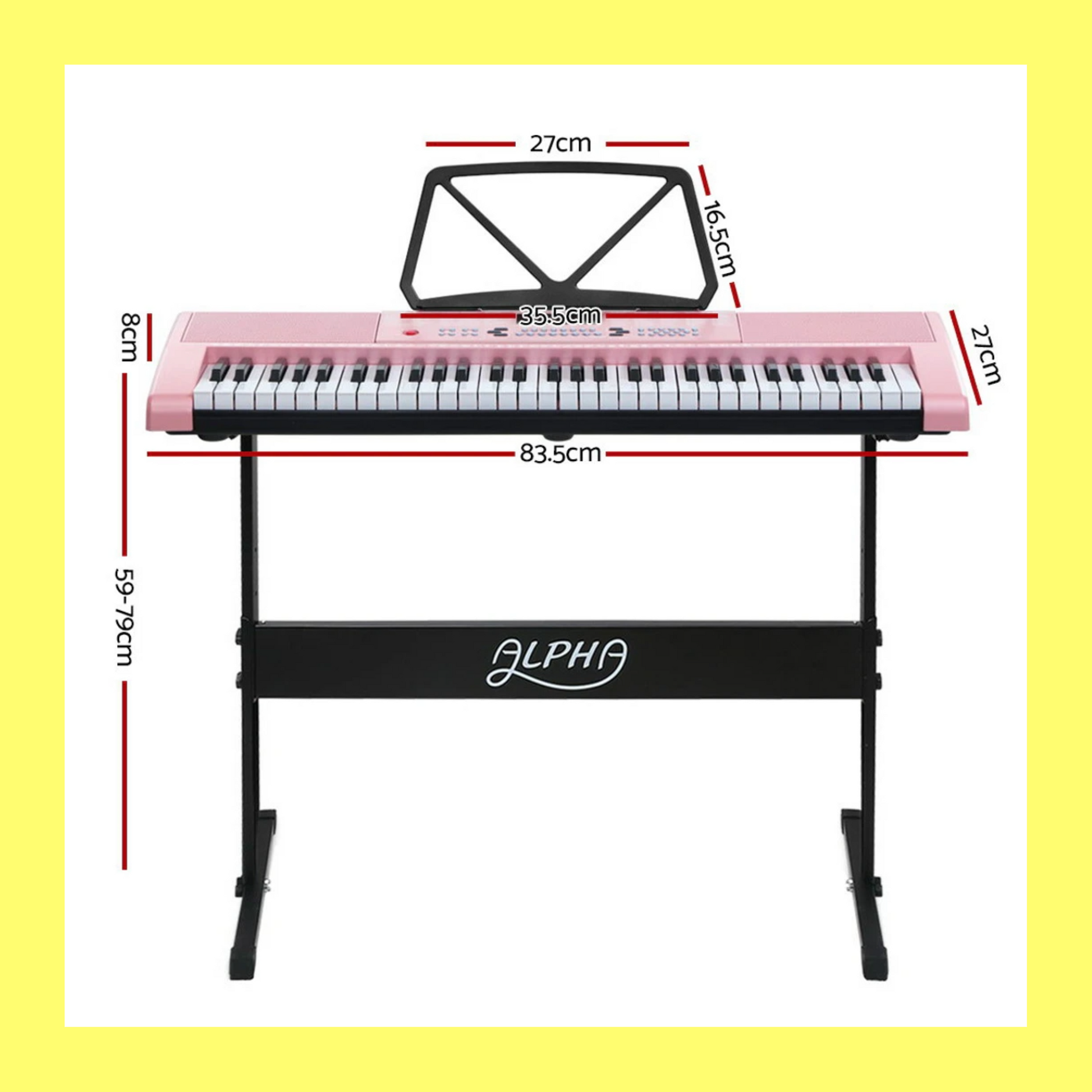 Alpha 61 Key Pink Electronic Piano Keyboard & Stand