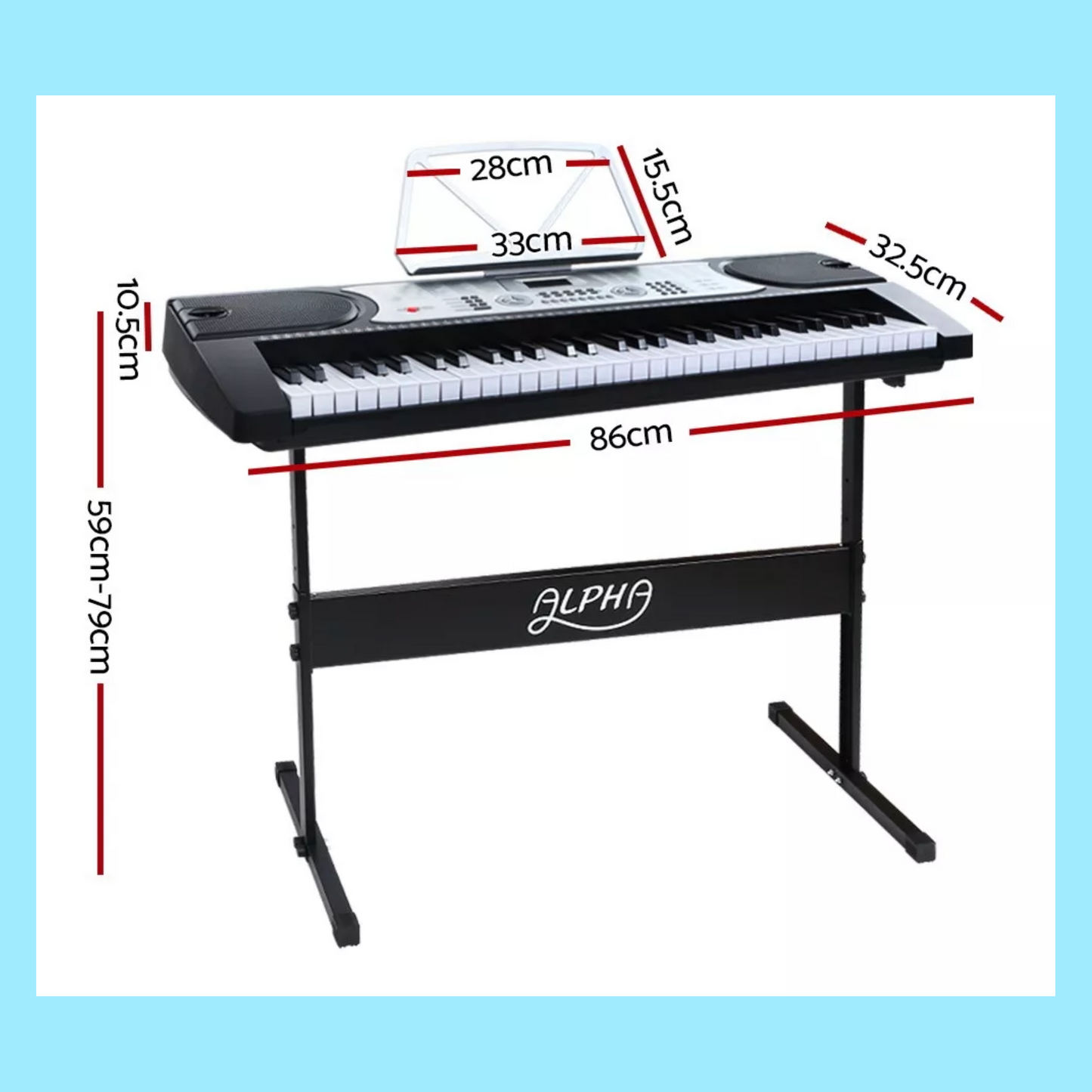 Alpha 61 Keys Silver Electronic Piano Keyboard with LED Screen with Music Stand