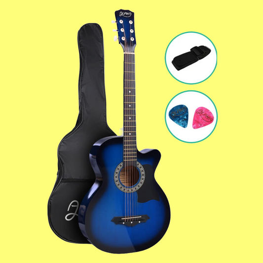 Alpha 38-inch Blue Acoustic Steel-Stringed Guitar, Carry Bag, Strap & Picks