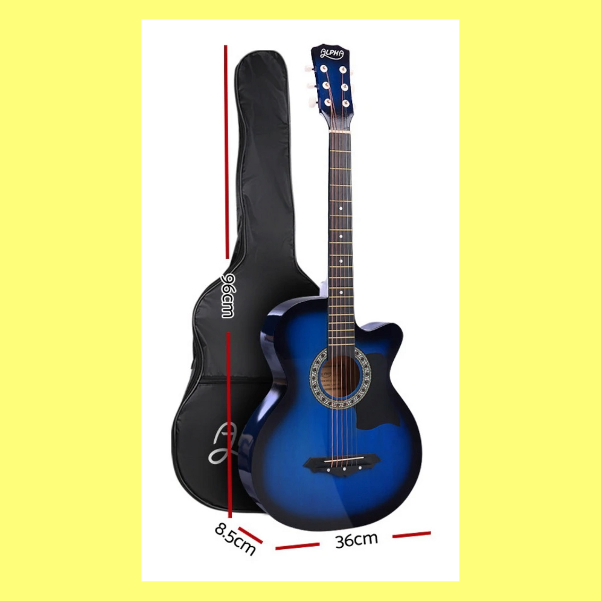 Alpha 38-inch Blue Acoustic Steel-Stringed Guitar, Carry Bag, Strap & Picks