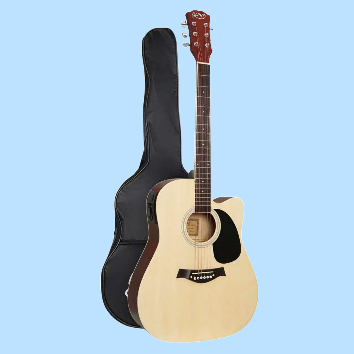 Alpha 41 inch Natural Electric Acoustic Guitar with Carry Bag, Strap, Picks & Cable