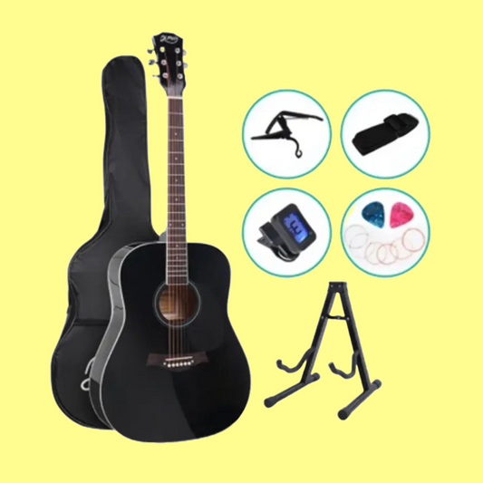 Alpha 41 inch Black Wooden Acoustic Guitar & Accessories Pack