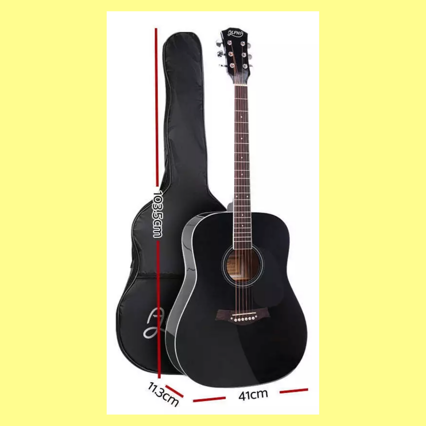 Alpha 41 inch Black Wooden Acoustic Guitar & Accessories Pack