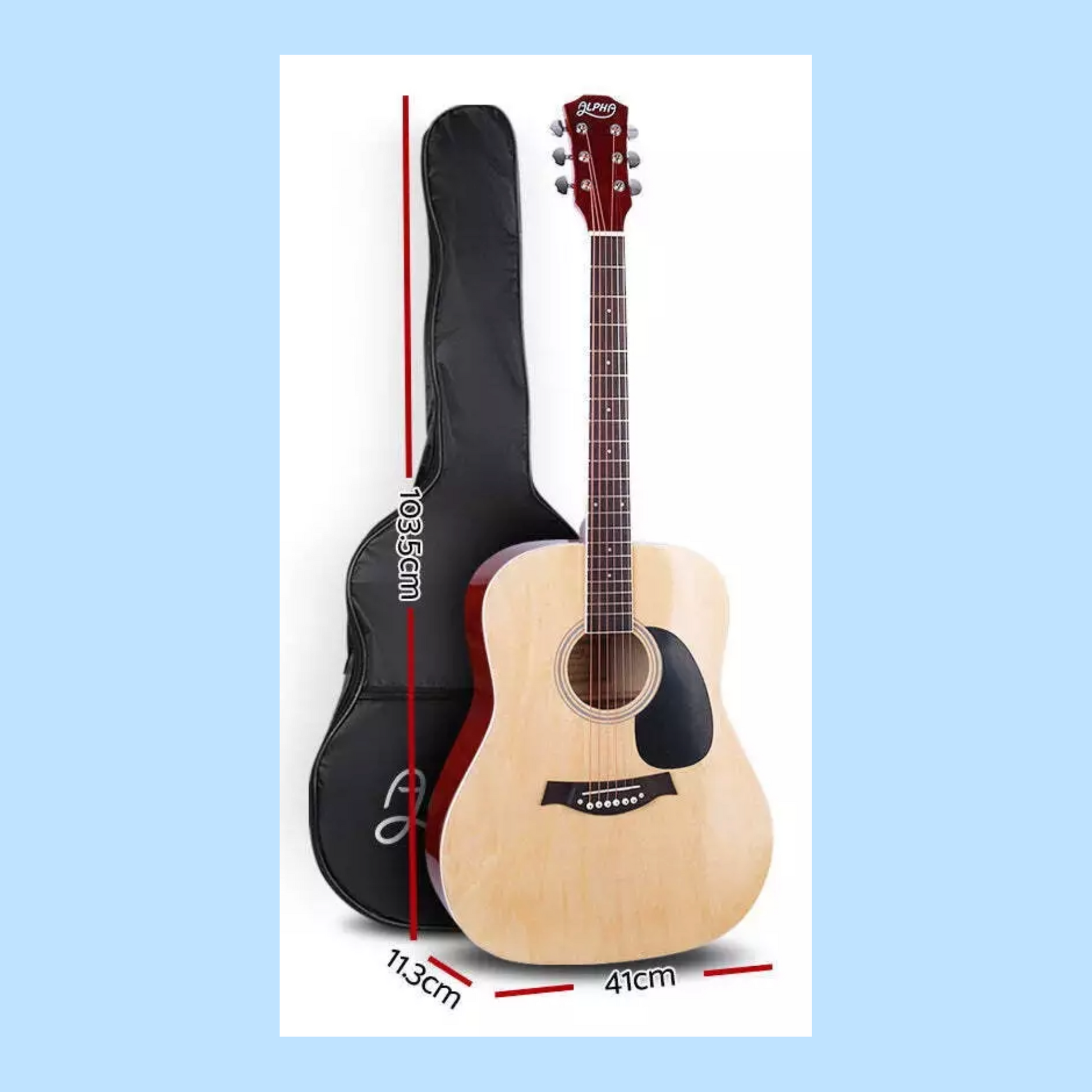 Alpha 41 inch Natural Wooden Acoustic Guitar & Accessories Pack