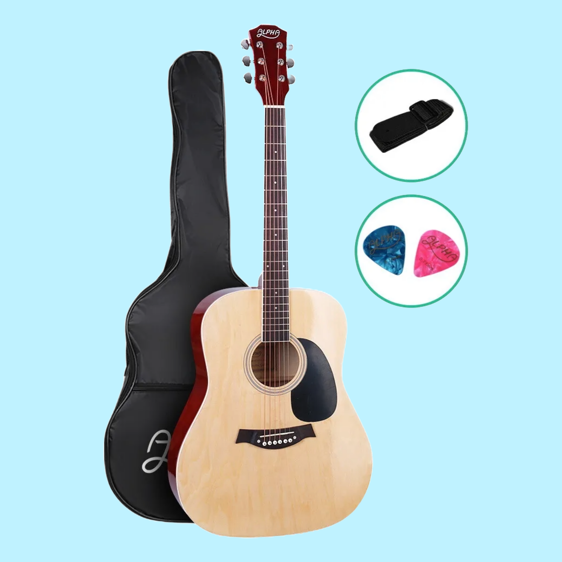 Alpha 41-Inch National Wooden Acoustic Guitar with Carry Bag, Straps & Picks