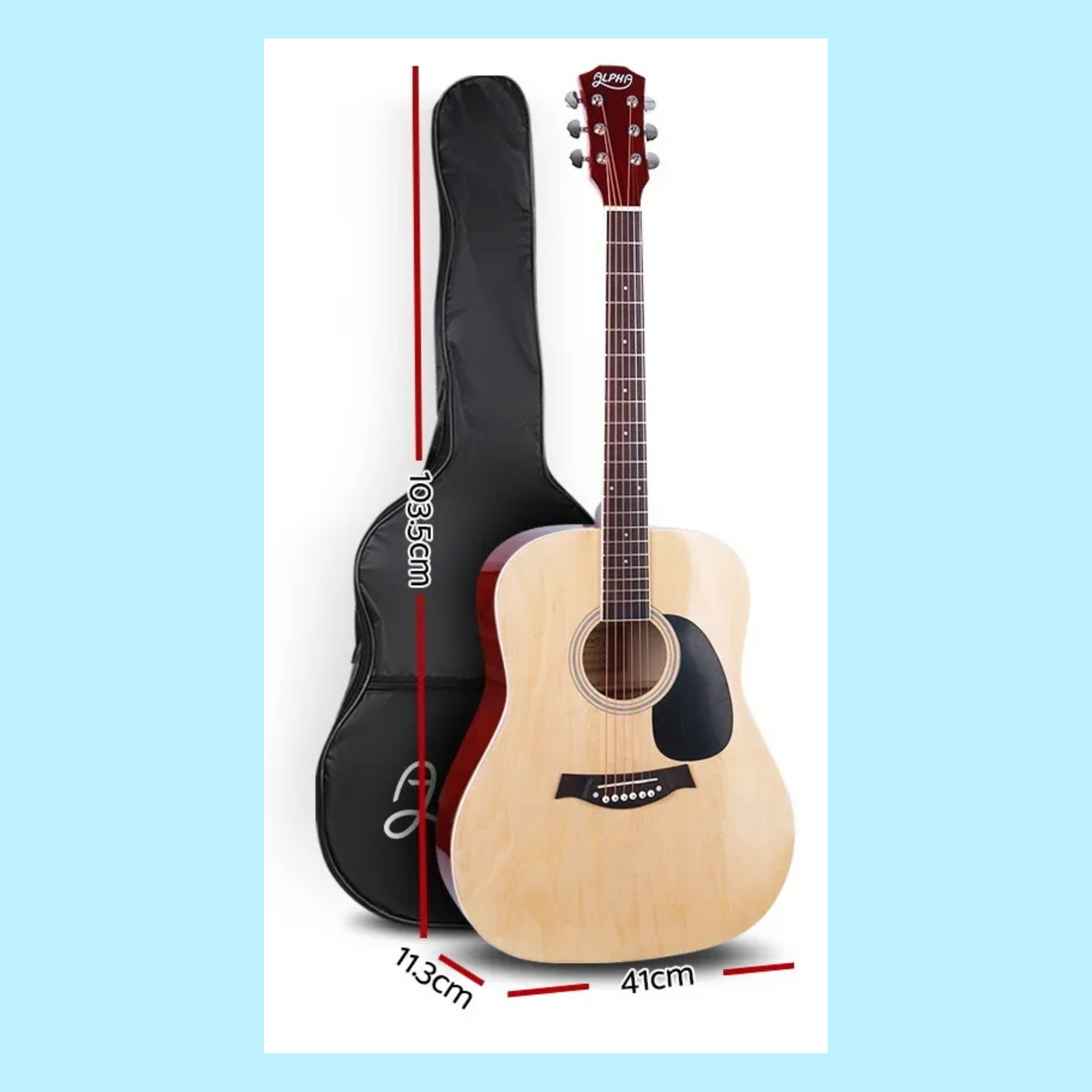 Alpha 41-Inch National Wooden Acoustic Guitar with Carry Bag, Straps & Picks