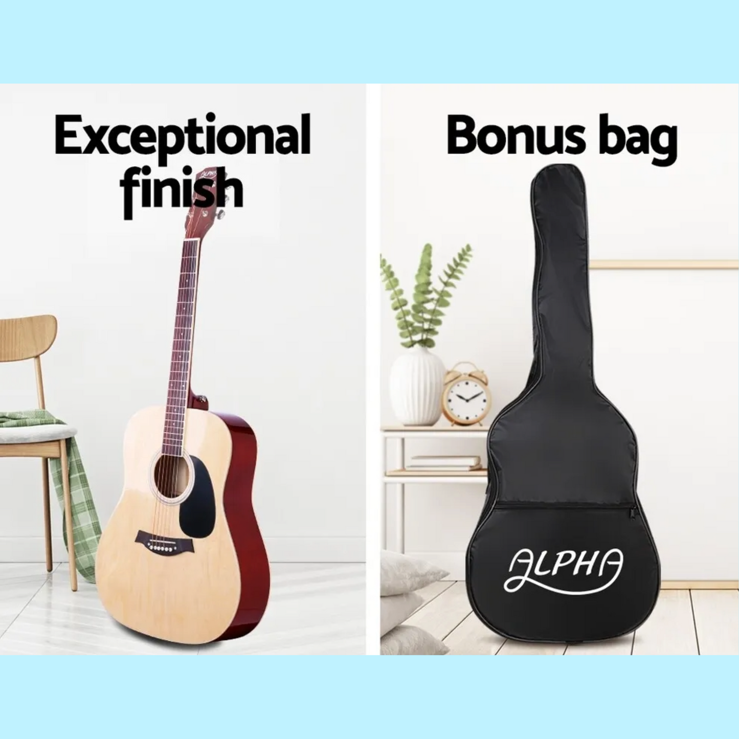 Alpha 41-Inch National Wooden Acoustic Guitar with Carry Bag, Straps & Picks