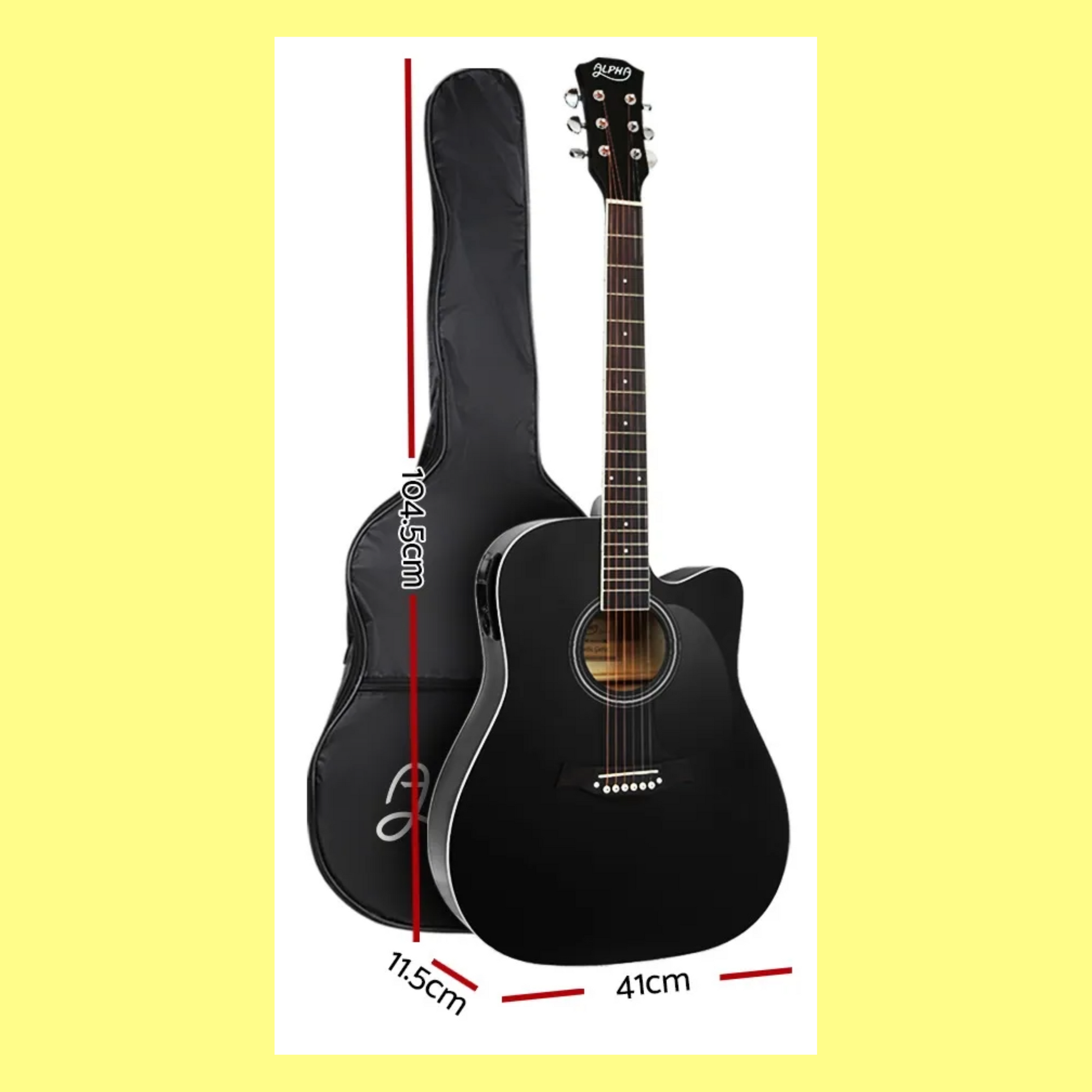 Alpha 41 inch Black Electric Acoustic Guitar with Carry Bag & Accessory Pack