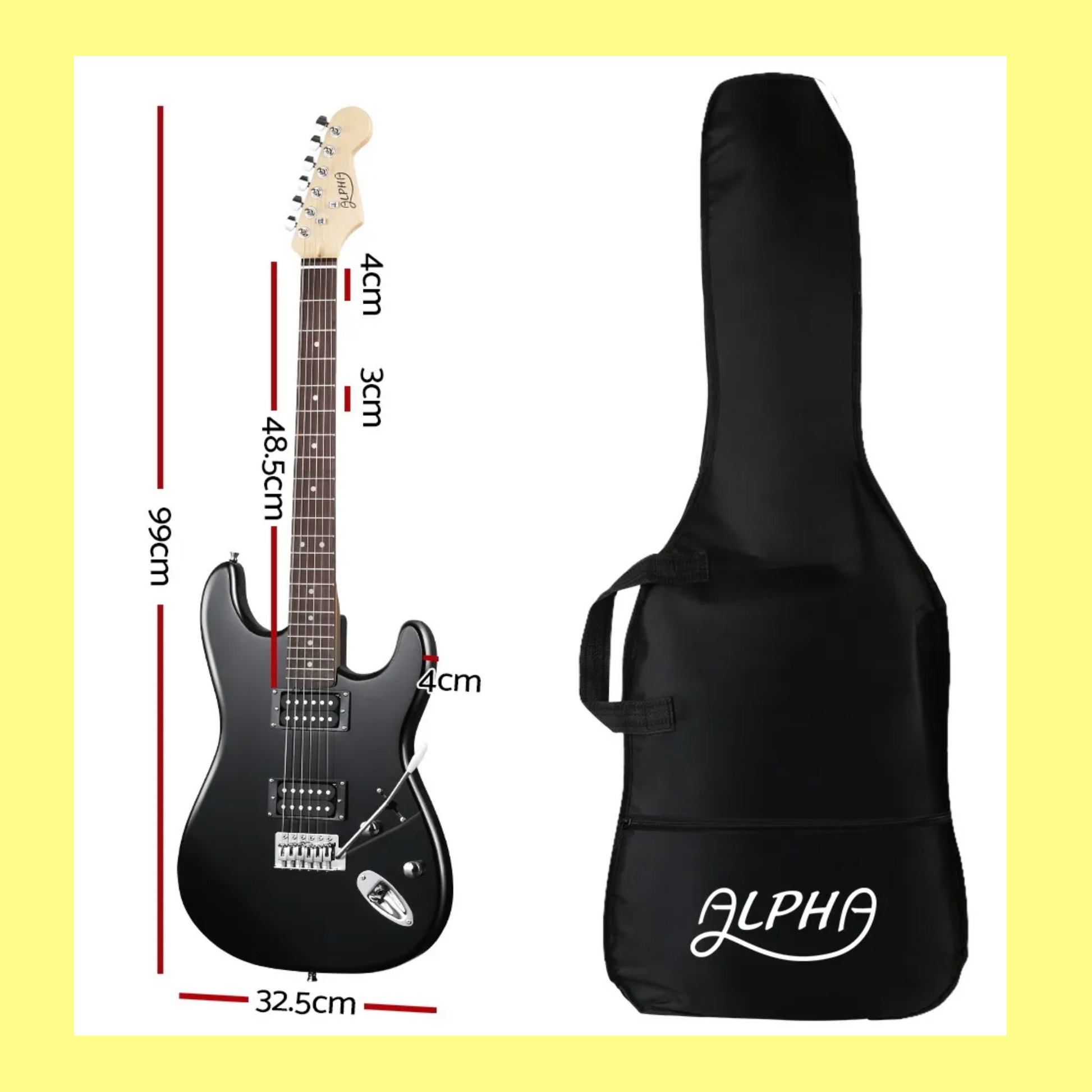 Alpha Black Electric Guitar Acoustic Guitar with Carry Bag & Accessories