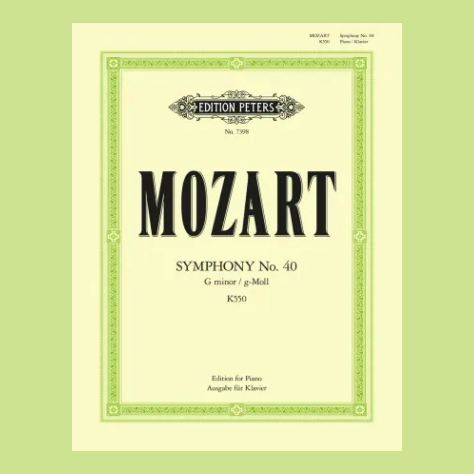 Mozart - Symphony No 40 G Minor K 550 For Piano Solo Book