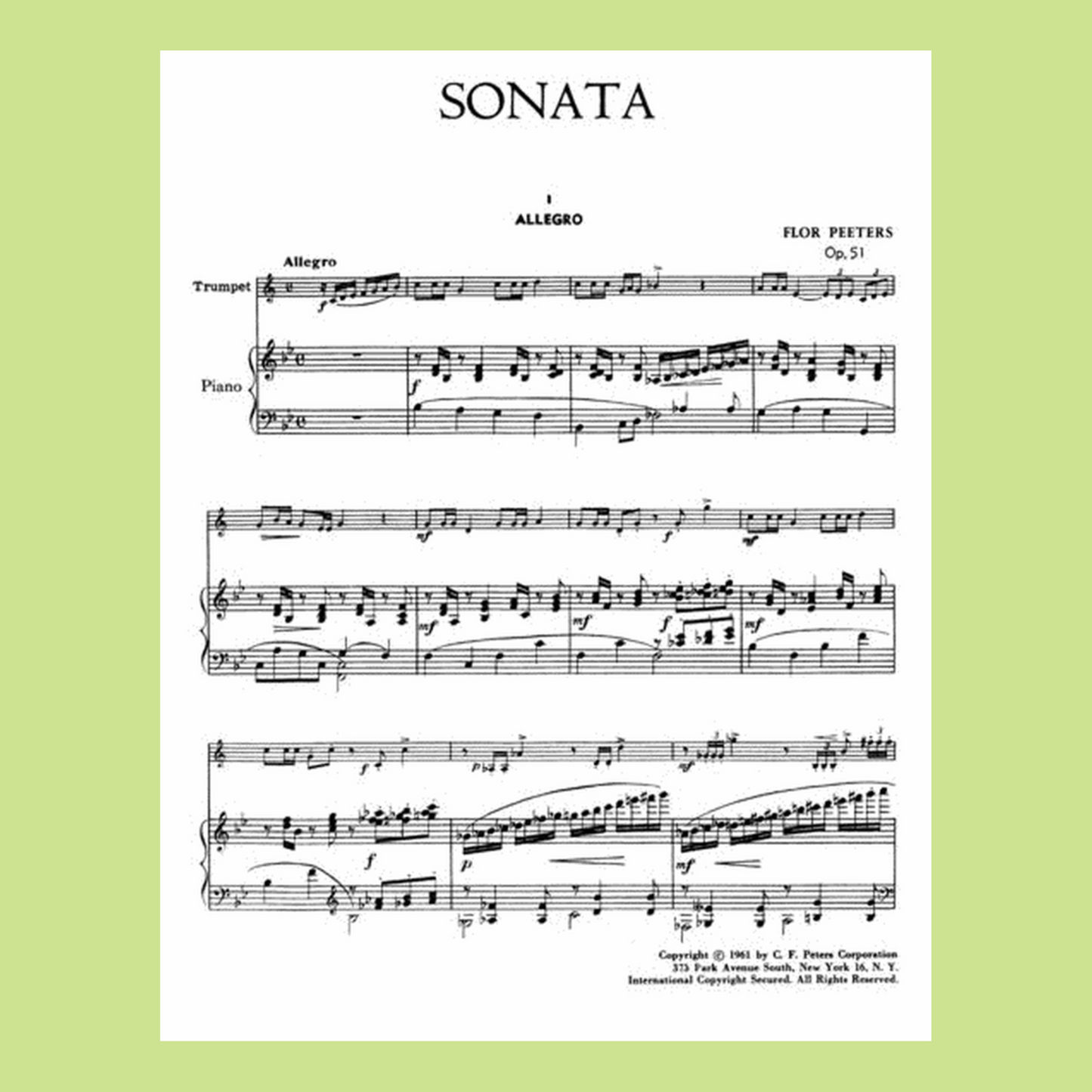 Peeters - Sonata Op 51 Trumpet with Piano Accompaniment Book