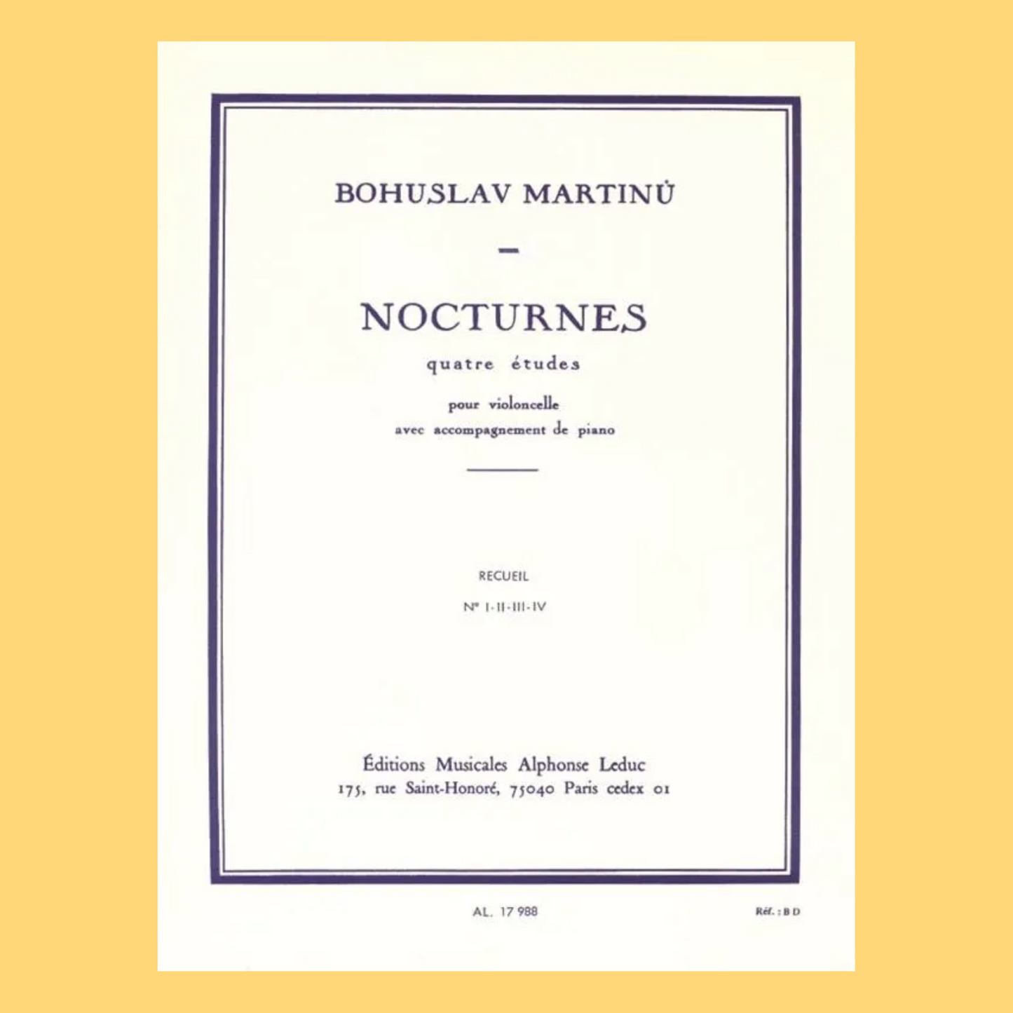 Martinu - Nocturnes 4 Etudes For Cello/Piano