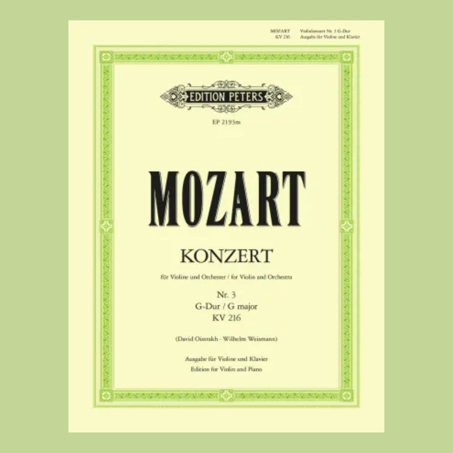 Mozart - Concerto No 3 G K 216 Violin with Piano Accompaniment Book