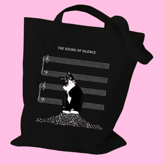 Sound of Silence Black Kitty Canvas Tote (35cm x 40cm)