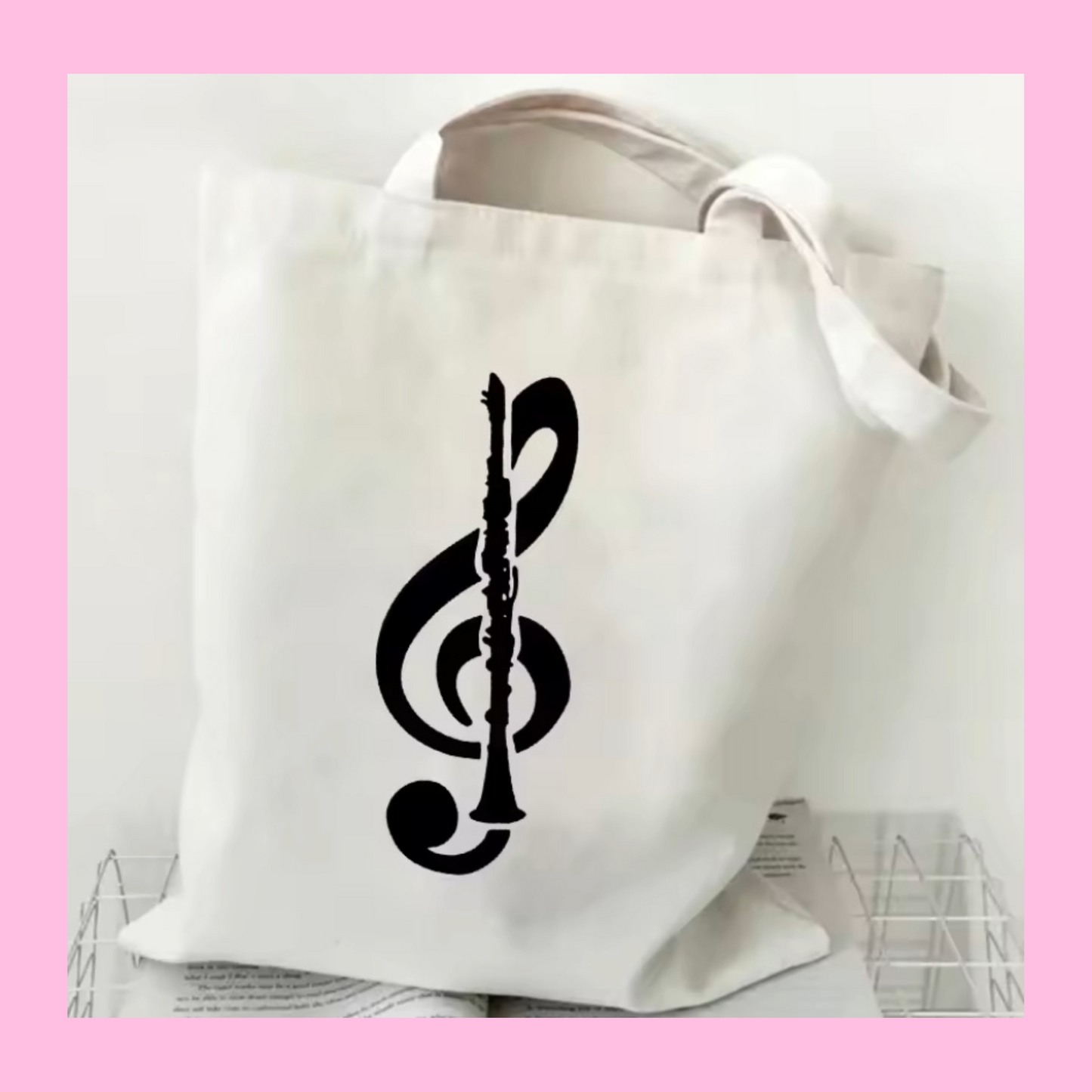 Clarinet Treble Clef Music Book Cotton Tote Bag (40cm x 35cm)