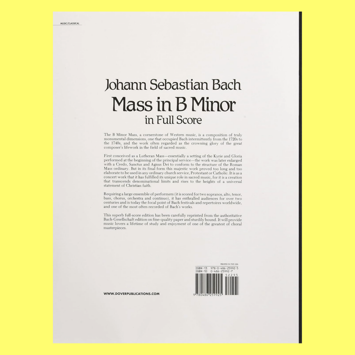 Johann Sebastian Bach - Mass In B Minor Full Score Book