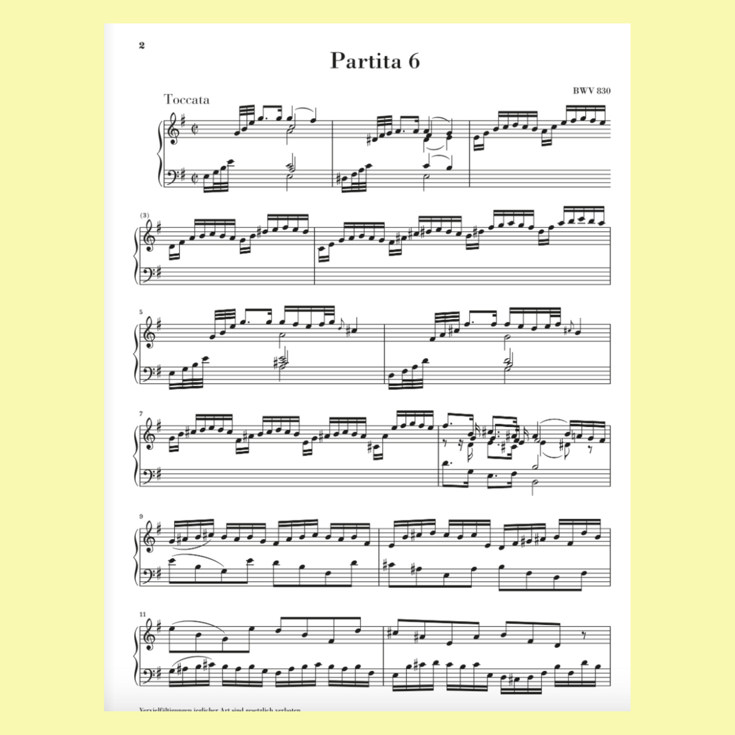 JS Bach - Partita No 6 E Minor BWV 830 Piano Without Fingering Book