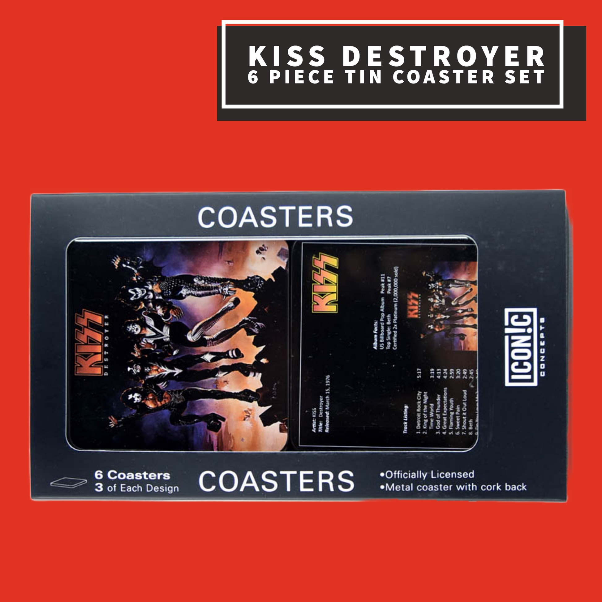 Kiss Destroyer 6 Piece Tin Coaster Set Giftware