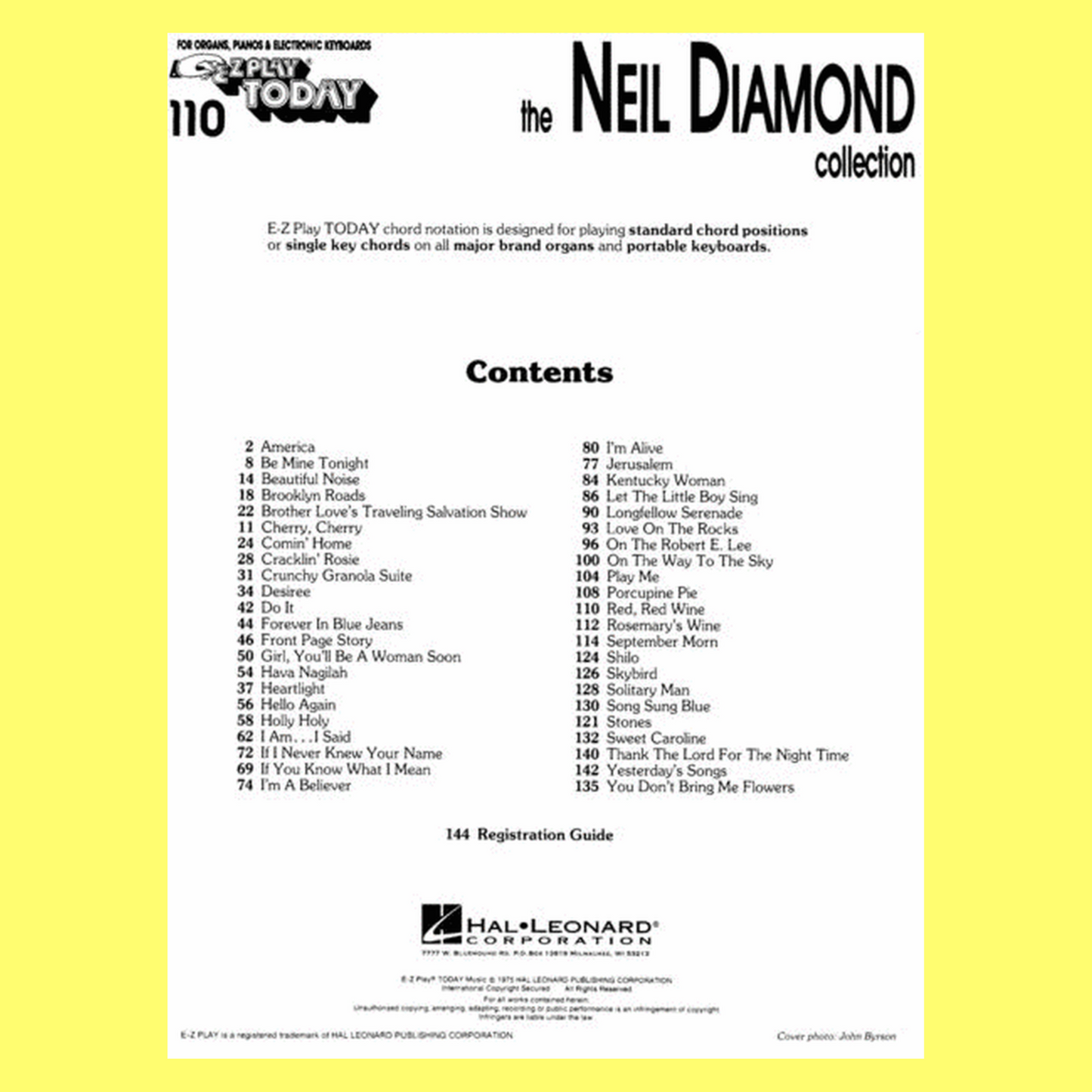 The Neil Diamond Collection - EZ Play Piano Volume 110 Songbook