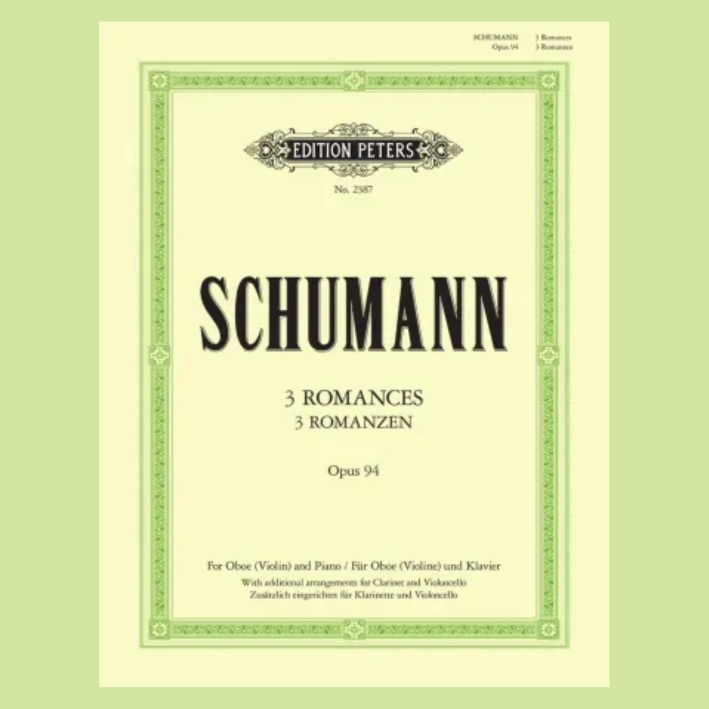 Schumann - 3 Romances Op 94 For Oboe Or Violin Book