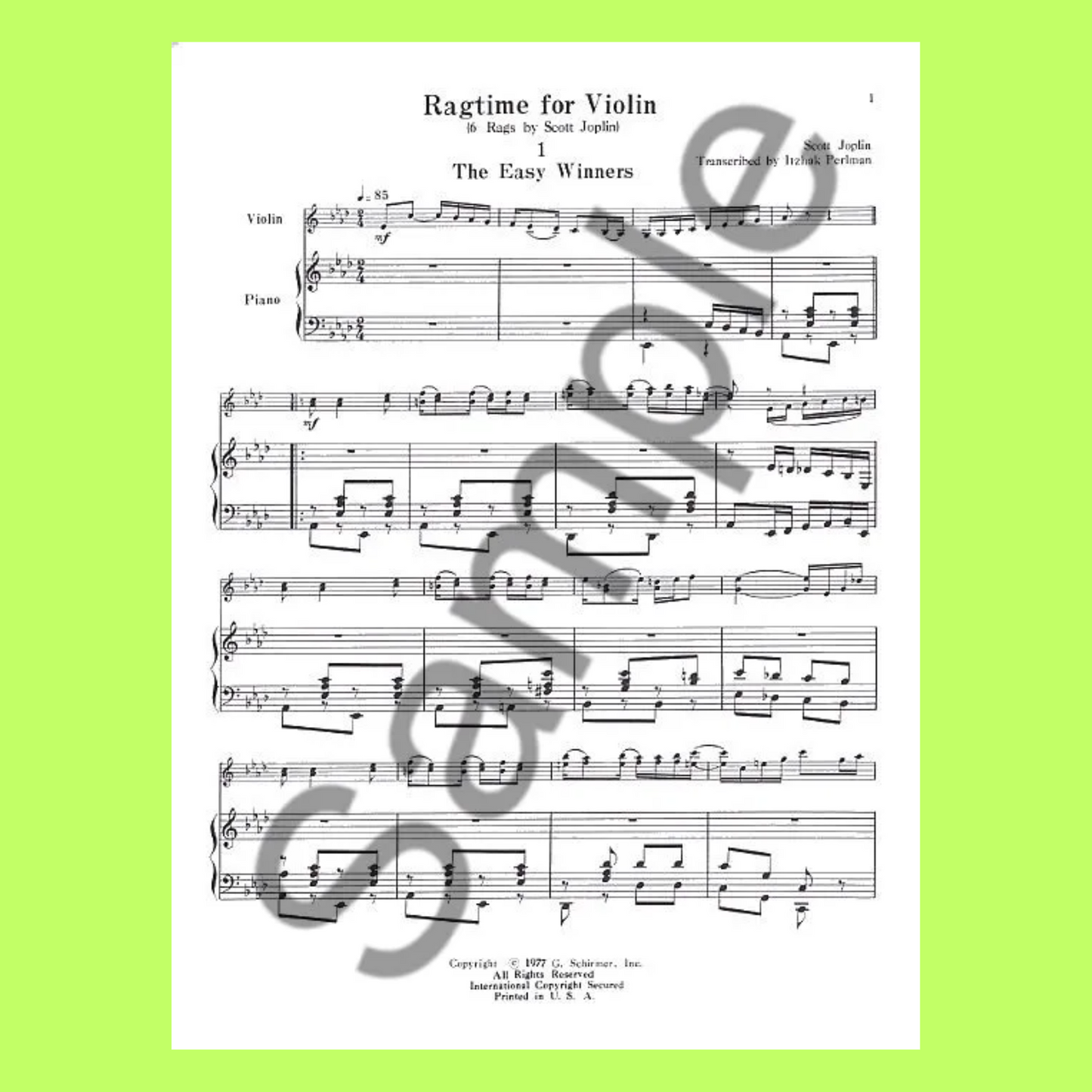 Ragtime For Violin 6 Scott Joplin Rags Violin/Piano