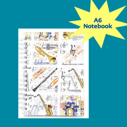 A6 Hardback Spiral Notebook - Music Instruments Design