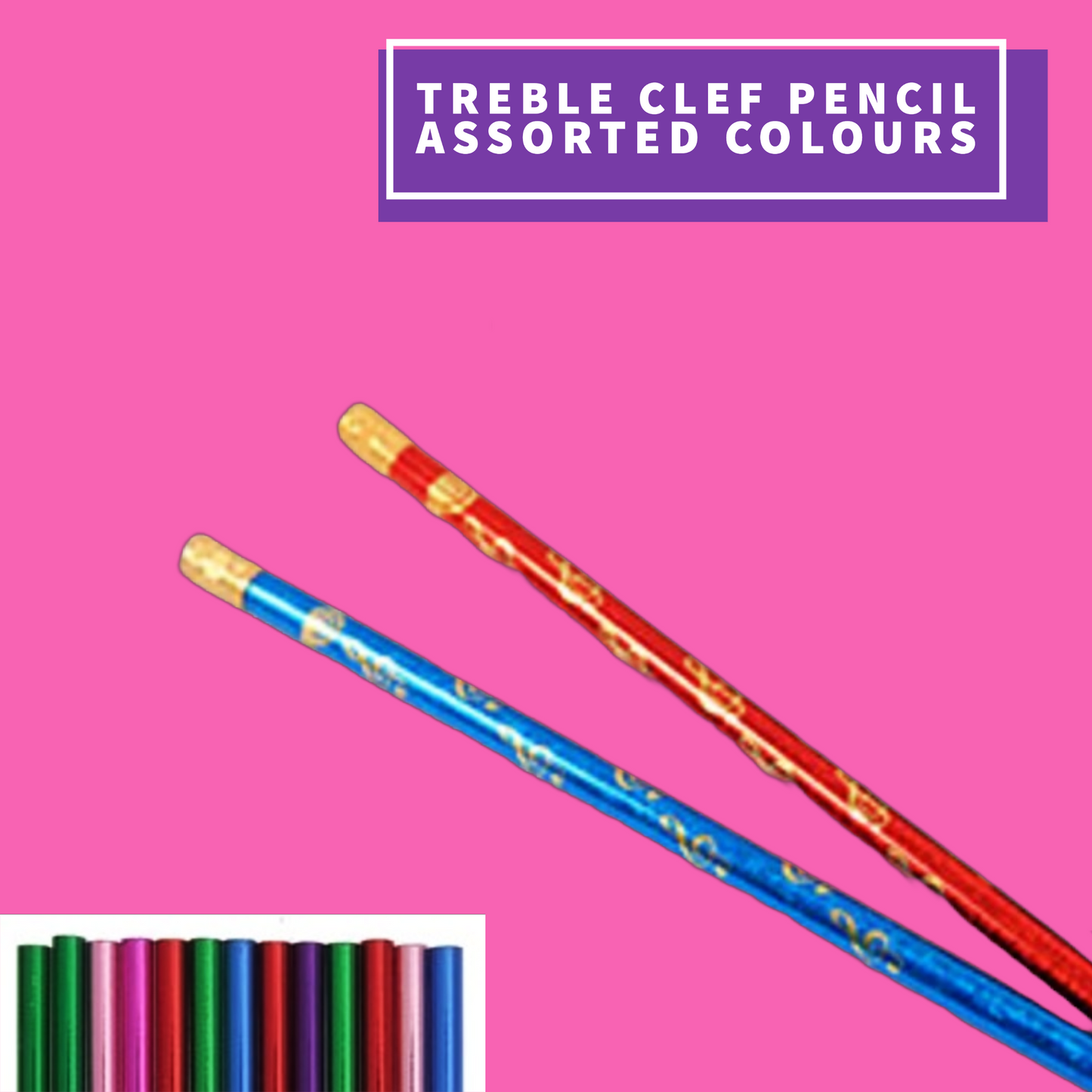 Music Theme Pencil - Treble Clef Design (Assorted Colours)